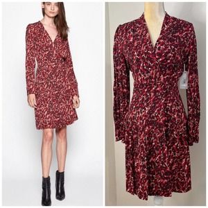 NWT Equipment Jenesse Wrap Dress Size 0 Merlot Animal Print Pleated
